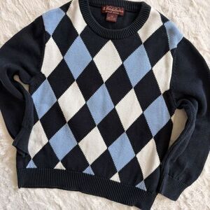 Brooks Brothers Boys Argyle Sweater Size XS Navy Blue White Cotton Pullover